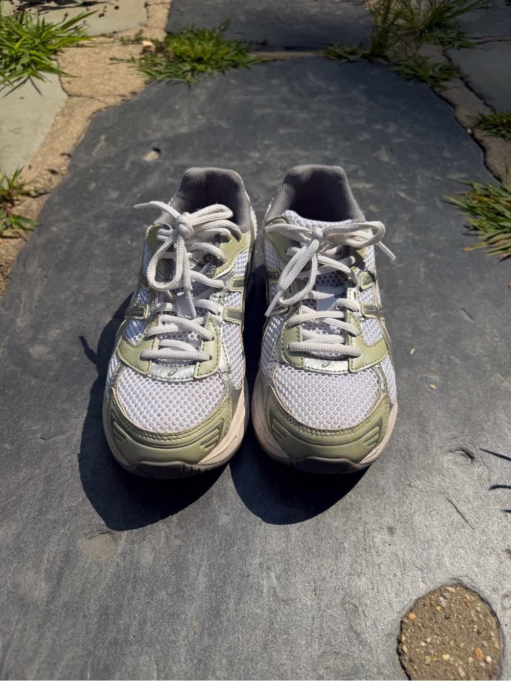 Asics White and Light Green Women's Athletic Shoes